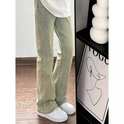 Yellow Mud Wide Leg Jeans Women's Fashion All-match New American Style Retro Slimming High Street Design Sense Straight Pants