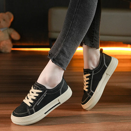 2025 Spring New Canvas Shoes Women's Flat Easiest for Match Sports and Casual Women's Shoes Student Soft Sole Plaid Black Cloth Shoes