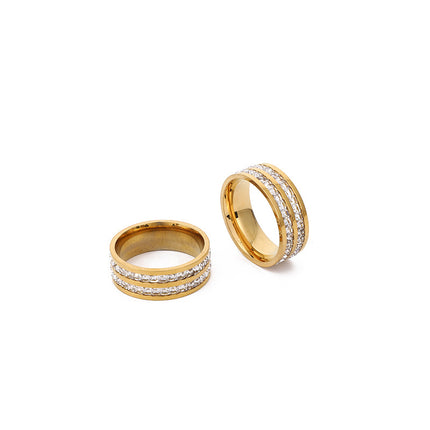 European and American cross-border stainless steel ring single ring diamond titanium steel double row Diamond couple full Diamond Fashion Jewelry