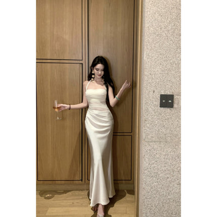 2025 Cross-Border Sexy Dress Mesh Satin Splicing Dress New Design Waist Slimming Hip Skirt
