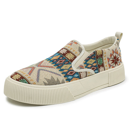 2026 Spring Ethnic Style Trendy Slip-On Low-Top Retro Jacquard Korean Fashion Large Size Platform Sneakers