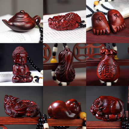 Lobular red sandalwood wood carving handle piece fortune pendant brave play piece text wealth pendant wood text play crafts