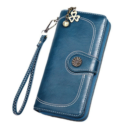 2025 Retro Hot-Selling Zipper Wallet Women's Oil Wax Leather Phone Bag Korean Style Long Clutch Card Holder Cross-Border