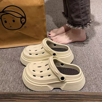 2024 New Style Hole-In-The-Wall High-Looking Fashionable Summer Outer Wear Thick-Soled Heightening Two-Wear Lightweight Slippers for Women
