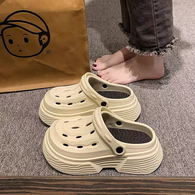 2024 New Style Hole-In-The-Wall High-Looking Fashionable Summer Outer Wear Thick-Soled Heightening Two-Wear Lightweight Slippers for Women