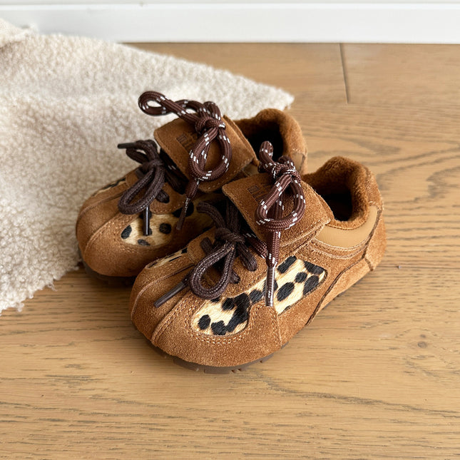 Baby Two Cotton Shoes Winter New Boys' fleece-lined Sneakers Girls' Leopard Print German Training Shoes Children 1-6 Years Old sneaker