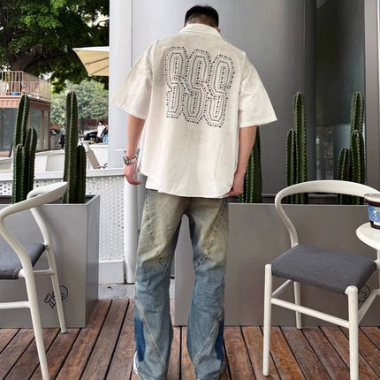 Saint Michael for Rivet Hot Diamond Design Trendy Brand Men's Loose Couple Casual Short-Sleeved Shirt