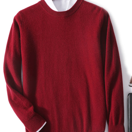 Autumn and Winter New Youth Business Casual Sweater Men's Sweater Solid Color Loose Crewneck Wool Knitted Base Sweater