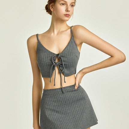 Source Factory 2025 Split Swimsuit Women's Three-Piece Sexy Deep V Strap Slimming Look Stripesd Skirt Bikini