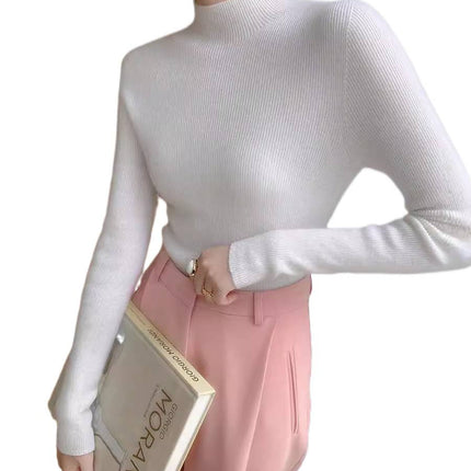 High-End Seamless Slim-Fit Cashmere Sweater for Women, Half Turtleneck, New Autumn/Winter 2024 Base Layer