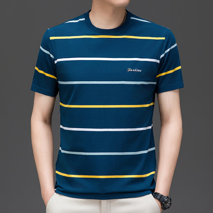 Mingdi Mouse Men's Summer New Cotton Crewneck Pullover T-shirt Men's Fashion Casual Short-sleeved Striped Men's T-shirt