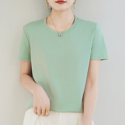 100 mercerized cotton short-sleeved T-shirt women's 2025 summer new V-neck cotton pullover vest cool feeling ice silk base