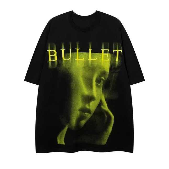 Vintage American Style Street Style Figure Printed oversize Crewneck Short-sleeved T-shirt Men's and Women's tee Summer Cotton All-match