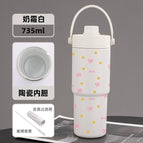 730ml / Cream white-[spray pottery inside-pink bow]