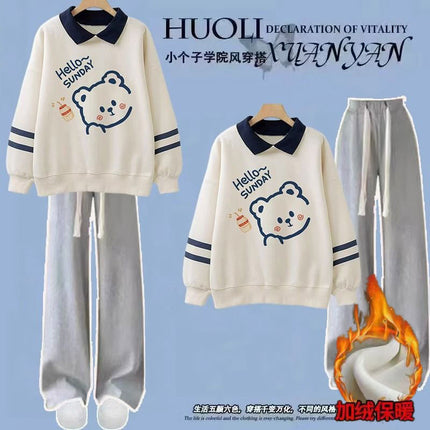 Junior high school students polo collar fleece-lined padded sweater suit autumn and winter girls fashionable sports two-piece set batch
