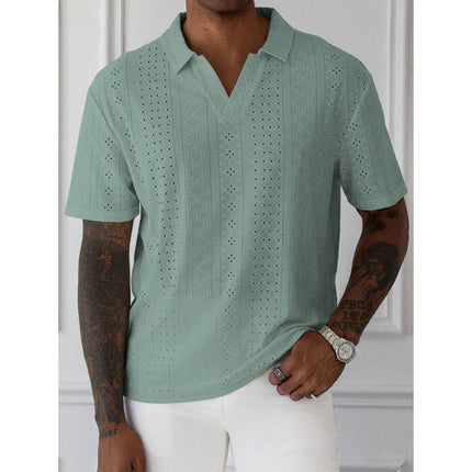 Autumn New Cross-Border Export Shirt Men's Pure Color Short-Sleeved Casual Burnt Flower Embroider