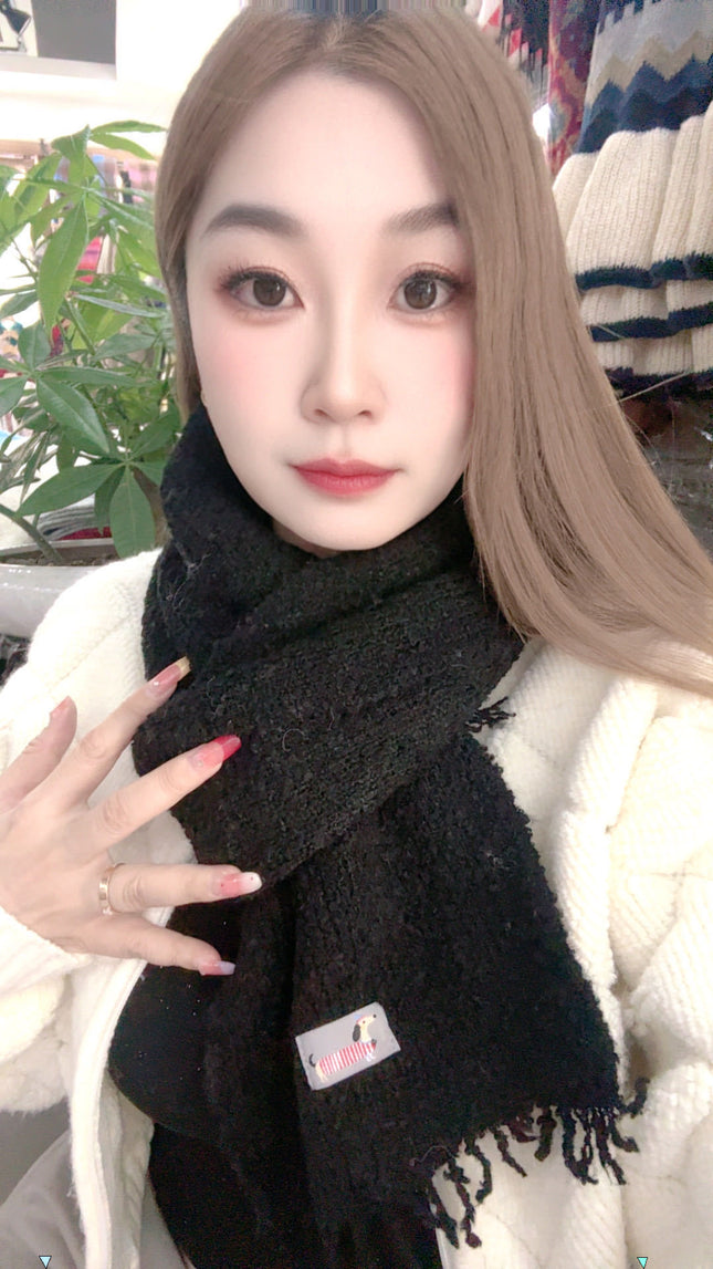 Whitening Wool Knitted Wool Scarf for Girls Winter 2025 New Versatile High-End Warm Scarf Green