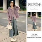 [two-piece set] denim skirt + knitted cardigan / S