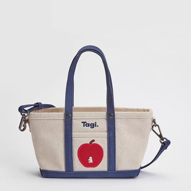 Tagi. "Imagine Apple" Color Block Commuting Retro Shoulder Bag Canvas Tote Handheld Crossbody Bag
