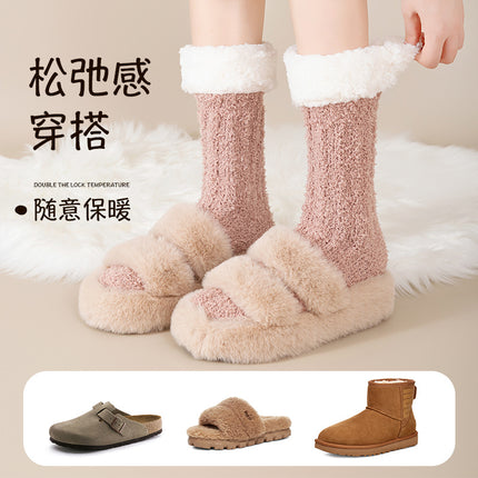 Coral Fleece Socks Women's Winter fleece-lined Thickened Warm Floor Socks Home Sleep Plush Autumn and Winter Snow Moon Socks
