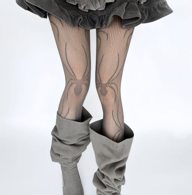 Internet Celebrity Retro Sexy Lace Pantyhose Gray Fishnet Stockings Spider Pattern Black Silk Fine Mesh Black Leggings