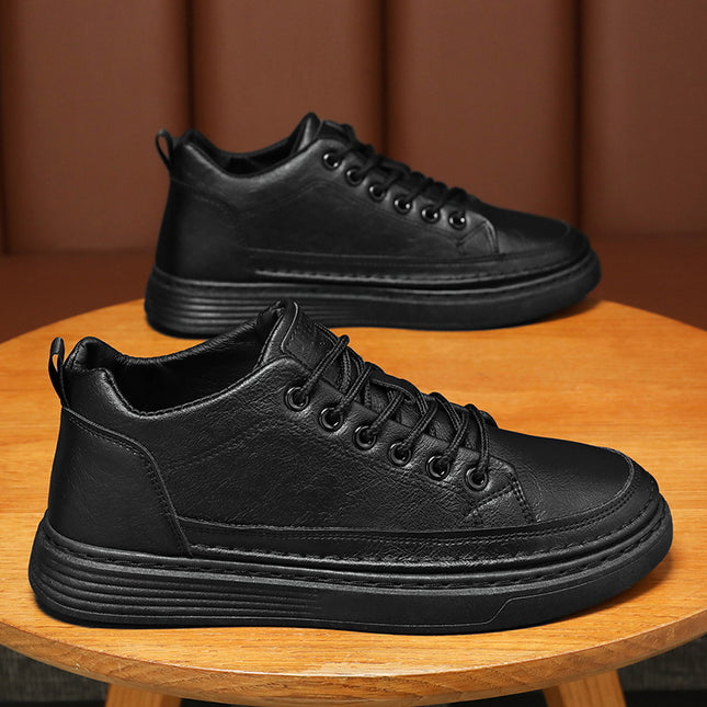2025 Autumn Men's Shoes Versatile Casual Sneakers Men's Korean Style Trendy Black Leather Shoes Sports Casual Shoes