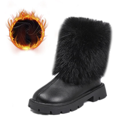 Girls' foreign trade leather boots 2024 autumn and winter new fashion western style mid-tube boots Mao Mao mouth soft bottom chimney boots fashion boots