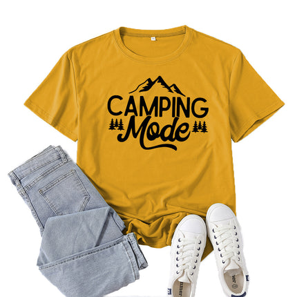 Amazon Supply Camping Mode Printed Short-Sleeved Women's Casual Summer Casual Loose Round Neck European Size