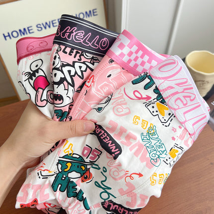 Trendy Brand Pink Men's Underwear Cotton Four-Corner Boys Cartoon Cute Fierce Men's Pink Boyfriend Bagged Cotton Shorts