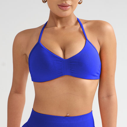 Cross-Border Large Size Halterneck Sports Bra High-Intensity Beautiful Back Sling Sports Bra All-In-One Sports Vest Chest Pad