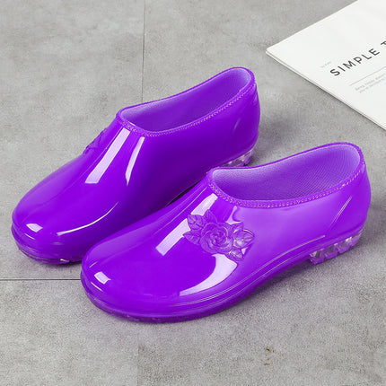 PVC Fashion Shallow Mouth Wear-resistant Kitchen Women's Water Shoes Non-slip Yuanbao Low-side Car Wash Labor Protection Red Rain Boots