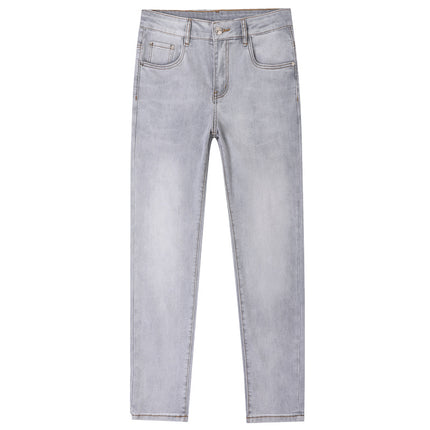 High-end European Spring and Summer New light gray Slim-fit Stretch Casual Trousers All-match Slim-fit Men's Jeans