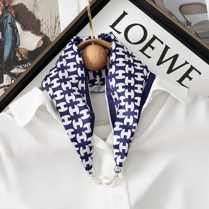 2026 New Magnetic Buckle Small Silk Scarf with Geometric Patterns and Rhinestones, Magnetic Necklace Scarf, Women's Hairband Scarf