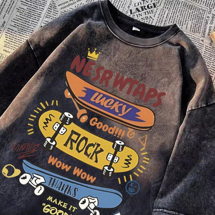 American High Street Fashion Brand Short-Sleeved T-Shirt Men's Summer Retro Trendy Casual Washed Distressed Half-Sleeved Niche Handsome T-Shirt