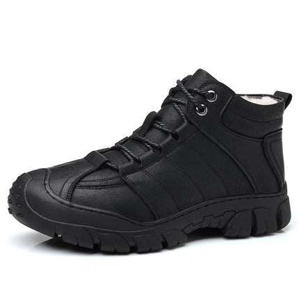 Men's Shoes 2025 New Winter Cotton High-Top Men's Cotton Shoes Casual Genuine Leather Fleece-Lined Snow Boots Middle-Aged Dad Shoes