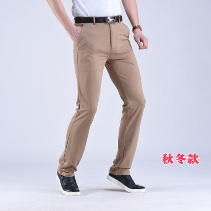 Men's Straight-Leg Suit Pants, Spring and Autumn, Thick and Thin, Business Dress Pants, Elastic High-Waisted, Slim-Fit Formal Casual Pants for Men