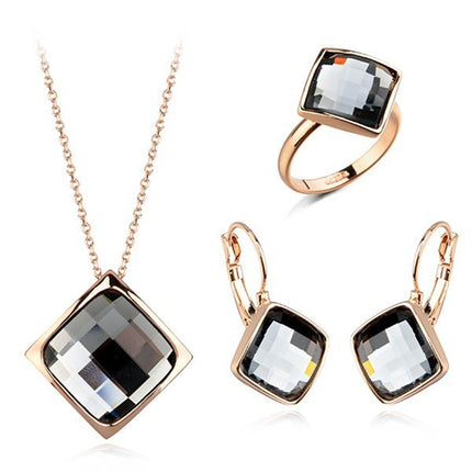 Classic Temperament Square Crystal Necklace Earrings suit European and American Retro Fashion Jewelry Cross-border E-commerce Supply