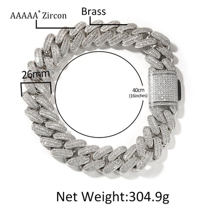 Cross-border European and American 26MM heavy industry fashion zircon Cuban chain fashion brand hip hop Ruan handsome sweater chain jewelry men's necklace
