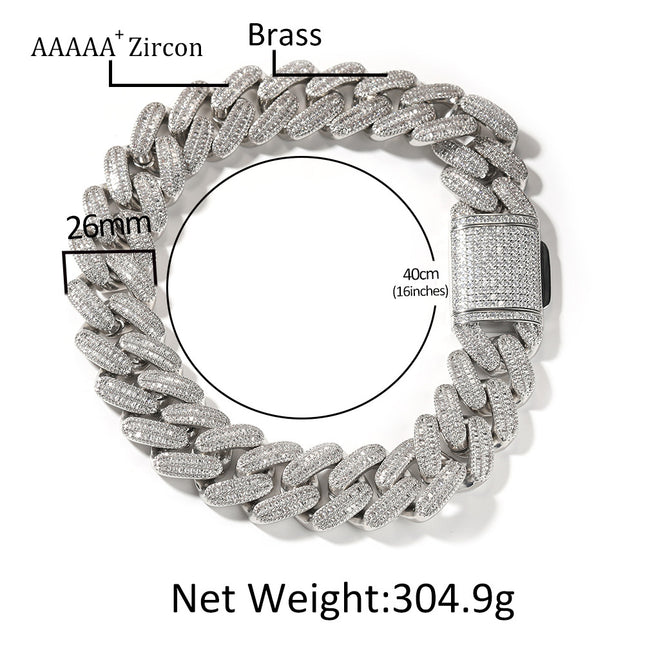 Cross-border European and American 26MM heavy industry fashion zircon Cuban chain fashion brand hip hop Ruan handsome sweater chain jewelry men's necklace