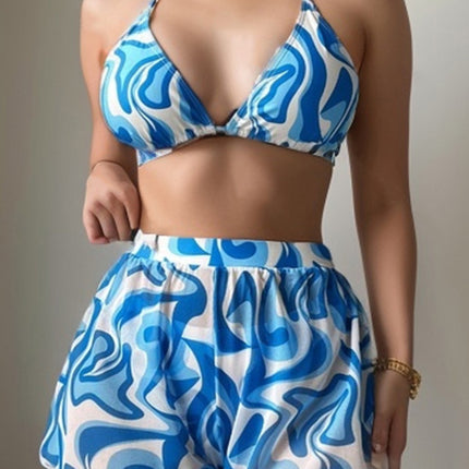 European and American New Bikini Three-piece Swimwear Women's Sexy Printed Strap Swimwear Cross-border Hot-selling Holiday Swimwear for Women