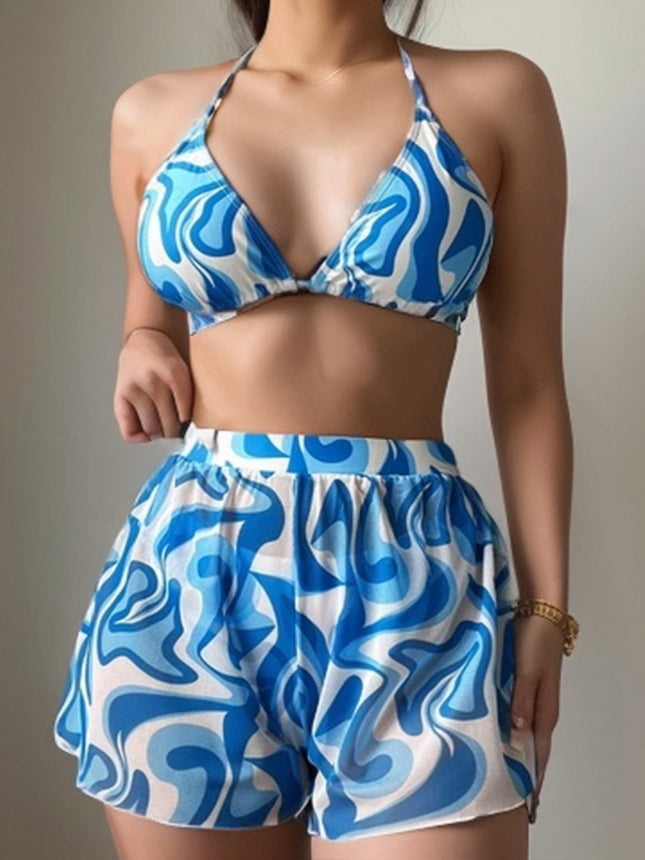 European and American New Bikini Three-piece Swimwear Women's Sexy Printed Strap Swimwear Cross-border Hot-selling Holiday Swimwear for Women