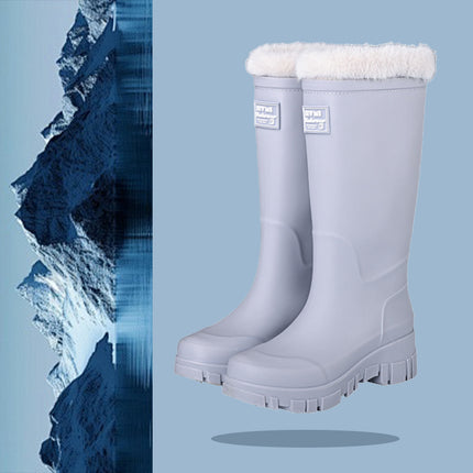 Cross-border Fashion Mid-high Rain Boots Women's Fixed Cotton Warm Outdoor Camping All-match Rain Boots Thick-soled Wear-resistant Work Shoes