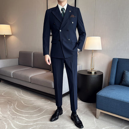Live Supply of High-Quality, Stylish Double-Breasted Men's Suit Sets from Douyin and Kuaishou Influencers, Three-Piece Suit Set