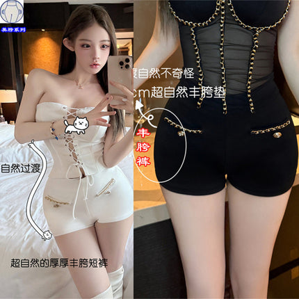 Thigh-Enhancing and Leg-Lengthening Chain Shorts, Hot Pants and Jeans with Built-In Crotch Pads
