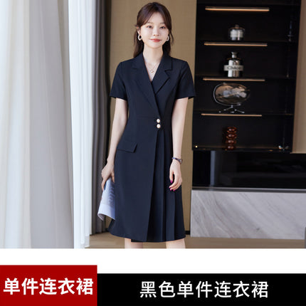 [Elegant Long Skirt] V-neck Short-sleeved dress High-end Work Clothes Mid-length Skirt Spring and Summer Business Wear Uniform