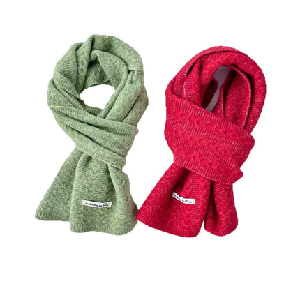 Japanese and Korean Knitted Wool Scarf for Women, Autumn and Winter Thickened Warm Solid Color Student Cable Knit Neck Warmer Bamboo Pattern Neck Protector