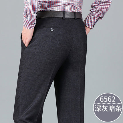 Winter men's thick business casual suit pants overalls middle-aged non-ironing men's pants dad wear high waist long pants