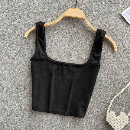 Vest Women's Outer Wear Summer Short Sleeveless Crop Top Square Collar Fashion Versatile Slim Solid Color Bottoming Shirt Trbottomy