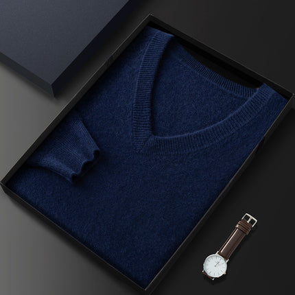 V-Neck Cashmere Knitwear Autumn and Winter New Men's Long-Sleeved Business Casual Bottoming Knitwear Cashmere Knitwear Drop Shipping