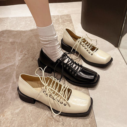French Square Toe Mary Jane Small Leather Shoes for Women 2025 Spring Niche Large Size High Heels Retro Thick Heel Ballet Shoes